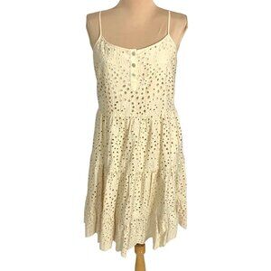 True Religion Eyelet Lace Cream Swing V-Neck Tiered Dress S Boho Festival Flowy